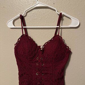 Lily White Burgundy Red Lace Top